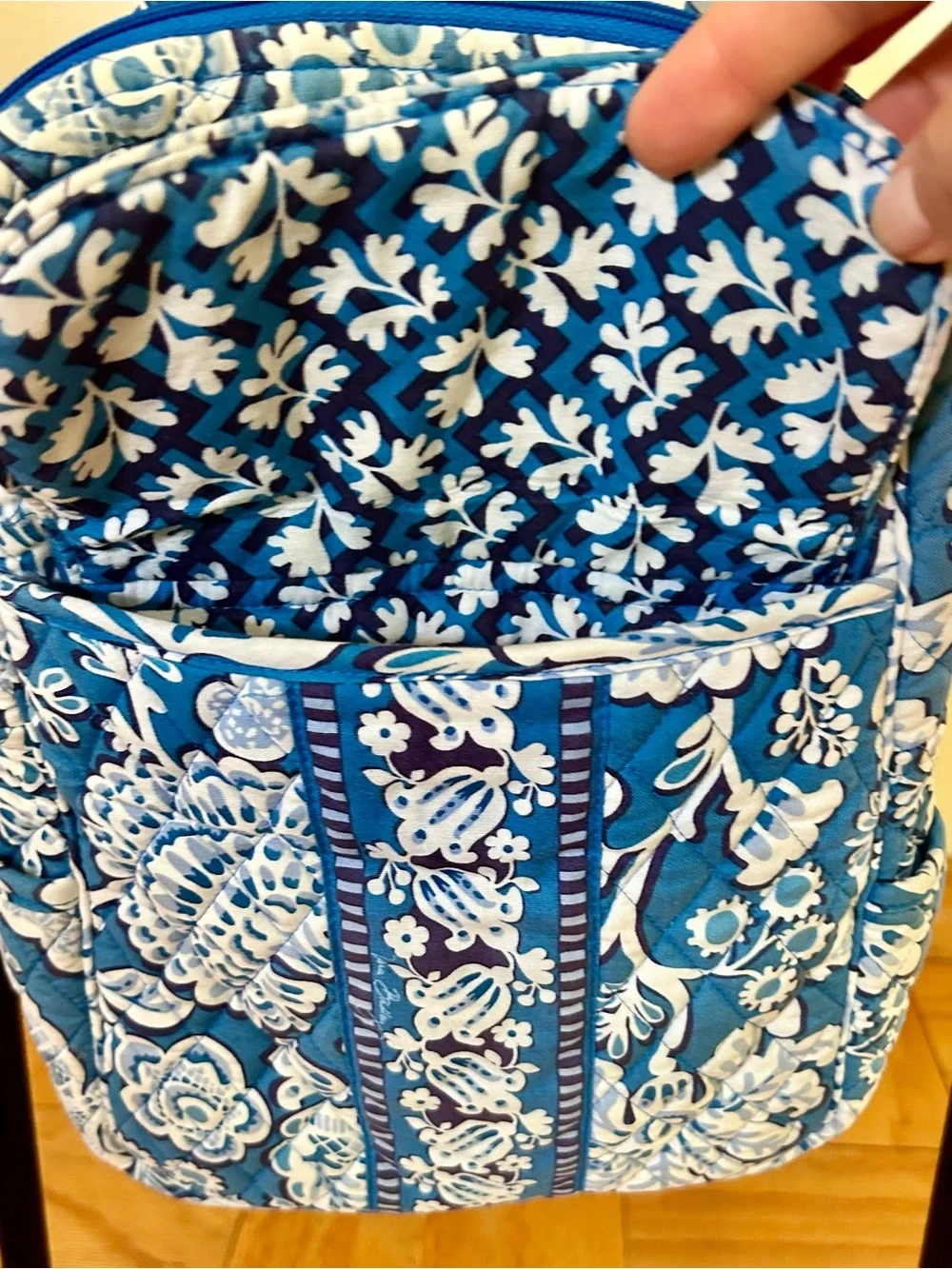 Vera Bradley Blue Floral Quilted Backpack - Women Bags Small 12”L x 9”W